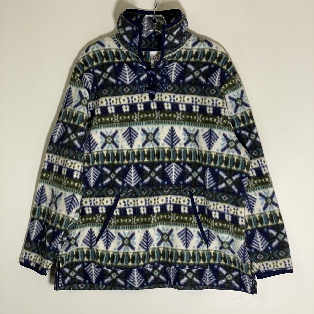 Just My Size Sweater Womens 18W/20W Blue Fair Isle Fleece Mock Neck Pullover